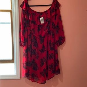 Off the shoulder dress.